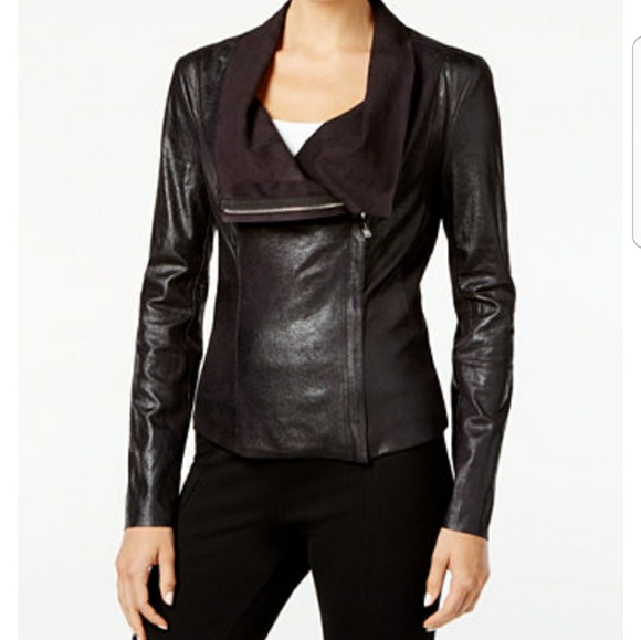 Calvin Klein Jackets & Blazers - Calvin Klein Distressed Faux-Leather Moto Jacket